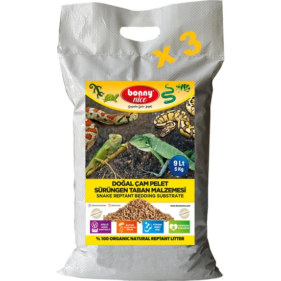 Bonny Nice Doğal Çam Pellet Sürüngen Taban Malzemesi 5 kg 9 L x 3 Paket