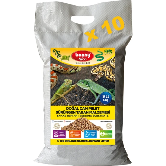 Bonny Nice Doğal Çam Pellet Sürüngen Taban Malzemesi 5 kg 9 L x 10 Paket