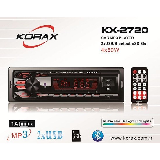 Korax KX-2720 Çift USB Li Sd Slot Oto Teyp