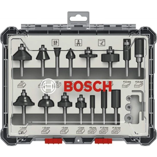 Bosch Freze Seti 15 Parça Karışık 6 mm (Pro) 2607017471
