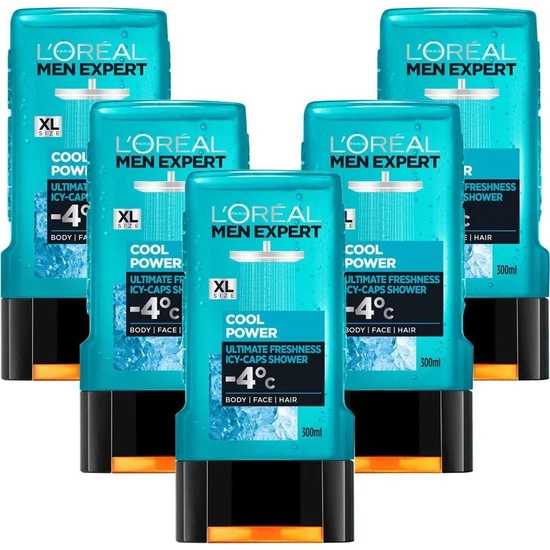 L'Oréal Paris Men Expert Cool Power Buz Ferahlığında Duş Jeli 300 Ml 5'Li Set