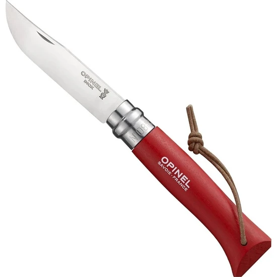 Opinel Inox 8 No Deri Kılıflı Paslanmaz Çakı (Kırmızı)