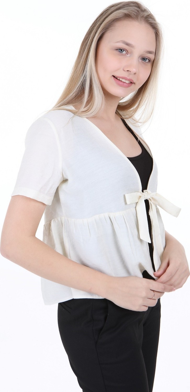 Disentis Modest Önden Bağlamalı Yarım Kollu Ekru Bolero görsel 2