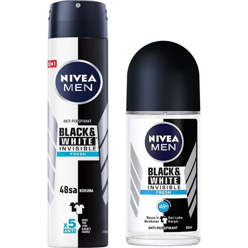 Nivea Men Black White Fresh Erkek Deodorant 200 ml + Fresh Roll-On 50 ml