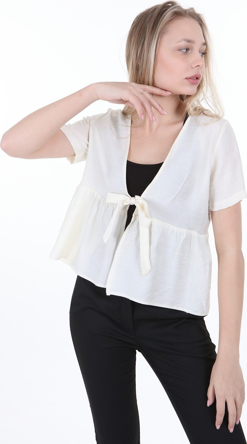 Disentis Modest Önden Bağlamalı Yarım Kollu Ekru Bolero görsel 5