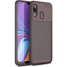 Caseart Samsung Galaxy A10S Karbon Tasarımlı Kapak - Kahverengi