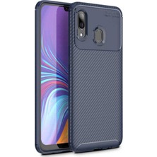 Caseart Samsung Galaxy A20 Karbon Tasarımlı Kapak - Lacivert