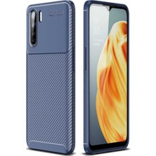 Caseart Samsung Galaxy A91 Karbon Tasarımlı Kapak - Lacivert