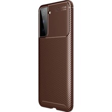 Caseart Samsung Galaxy S21 Karbon Tasarımlı Kapak - Kahverengi