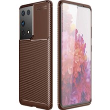 Caseart Samsung Galaxy S21 Ultra Karbon Tasarımlı Kapak - Kahverengi