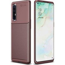 Caseart Oppo Reno 3 Pro Karbon Tasarımlı Kapak - Kahverengi