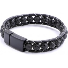 Lav Taşı Doğaltaş Deri Erkek Bileklik