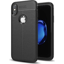 Kzy iPhone Xs Max Kılıf Darbe Korumalı Deri Görünümlü Silikon Arka Kapak - Siyah