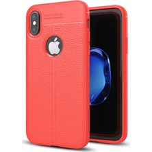 Kzy iPhone Xs Max Kılıf Darbe Korumalı Deri Görünümlü Silikon Arka Kapak - Kırmızı