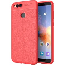 Kzy Huawei Honor 7x Kılıf Darbe Korumalı Deri Görünümlü Silikon Arka Kapak - Kırmızı