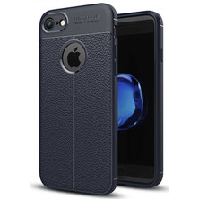 Kzy iPhone 6s Plus Kılıf Darbe Korumalı Deri Görünümlü Silikon Arka Kapak - Lacivert