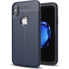 Kzy iPhone x Kılıf Darbe Korumalı Deri Görünümlü Silikon Arka Kapak - Lacivert