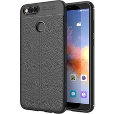 Kzy Huawei Honor 7x Kılıf Darbe Korumalı Deri Görünümlü Silikon Arka Kapak - Siyah