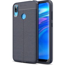 Kzy Huawei Y7 Prime 2019 Kılıf Darbe Korumalı Deri Görünümlü Silikon Arka Kapak - Lacivert