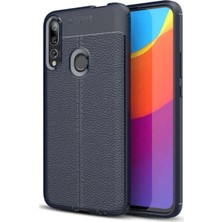 Kzy Huawei Y9 Prime 2019 Kılıf Darbe Korumalı Deri Görünümlü Silikon Arka Kapak - Lacivert