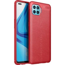 Kzy Oppo Reno 4 Lite Kılıf Darbe Korumalı Deri Görünümlü Silikon Arka Kapak - Kırmızı