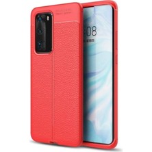 Kzy Huawei P40 Kılıf Darbe Korumalı Deri Görünümlü Silikon Arka Kapak - Kırmızı