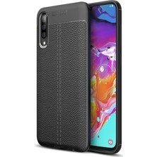 Kzy Samsung Galaxy A70 Kılıf Darbe Korumalı Deri Görünümlü Silikon Arka Kapak - Siyah