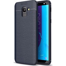 Kzy Samsung Galaxy J6 Kılıf Darbe Korumalı Deri Görünümlü Silikon Arka Kapak - Lacivert