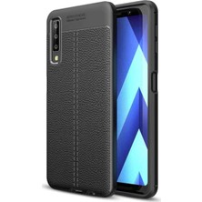 Kzy Samsung Galaxy A7 2018 Kılıf Darbe Korumalı Deri Görünümlü Silikon Arka Kapak - Siyah