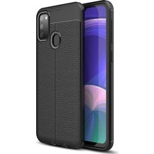 Kzy Samsung Galaxy M30S Kılıf Darbe Korumalı Deri Görünümlü Silikon Arka Kapak - Siyah