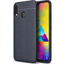 Kzy Samsung Galaxy A20 Kılıf Darbe Korumalı Deri Görünümlü Silikon Arka Kapak - Lacivert