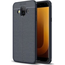 Kzy Samsung Galaxy J7 Duo Kılıf Darbe Korumalı Deri Görünümlü Silikon Arka Kapak - Lacivert