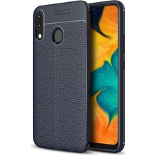 Kzy Samsung Galaxy A30 Kılıf Darbe Korumalı Deri Görünümlü Silikon Arka Kapak - Lacivert