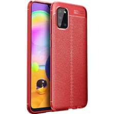 Kzy Samsung Galaxy A02S Kılıf Darbe Korumalı Deri Görünümlü Silikon Arka Kapak - Kırmızı