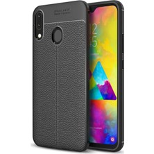 Kzy Samsung Galaxy M10S Kılıf Darbe Korumalı Deri Görünümlü Silikon Arka Kapak - Siyah