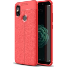 Kzy Mi 6x Kılıf Darbe Korumalı Deri Görünümlü Silikon Arka Kapak - Kırmızı