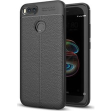 Kzy Mi 5x Kılıf Darbe Korumalı Deri Görünümlü Silikon Arka Kapak - Siyah