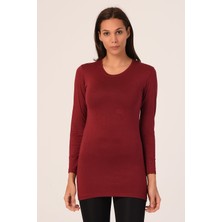 Disentis Modest Yuvarlak Yaka Uzun Kollu Viskon Uzun Bordo Body