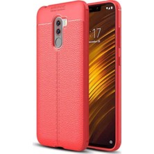 Kzy Pocophone F1 Kılıf Darbe Korumalı Deri Görünümlü Silikon Arka Kapak - Kırmızı
