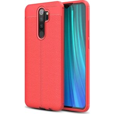 Kzy Redmi Note 8 Pro Kılıf Darbe Korumalı Deri Görünümlü Silikon Arka Kapak - Kırmızı