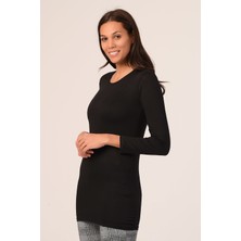 Disentis Modest Yuvarlak Yaka Uzun Kollu Viskon Uzun Siyah Body