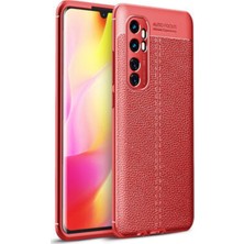 Kzy Mi 10 Lite Kılıf Darbe Korumalı Deri Görünümlü Silikon Arka Kapak - Kırmızı