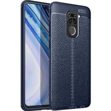 Kzy Redmi Note 9 Kılıf Darbe Korumalı Deri Görünümlü Silikon Arka Kapak - Lacivert