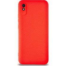Kzy Xiaomi Redmi 9A Kılıf Yumuşak Silikon Prizma Desenli Arka Kapak - Kırmızı