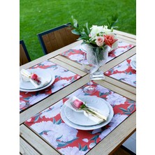 Adawall Home Red & White Rose Kumaş Amerikan Servis 4'lü Set 35X50CM