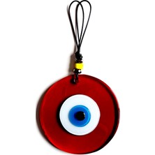 Mixperi El Yapımı Kırmızı Renk Şeffaf Cam Nazarlık Deri Ipli Duvar Süsü