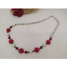 Hd Marketim Doğal Kırmızı Lâl Taşlı Sıra İncili Kolye