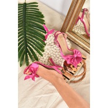 Fox Shoes Fuşya Saten Kurdele Detaylı Kadın Topuklu Ayakkabı K749384904
