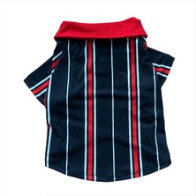 Kemique Red Black White Striped Polo Yaka Tişört Kedi Kıyafeti Kedi Elbisesi
