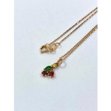 Elen Mücevher 925 Ayar Gümüş Tektaş Kırmızı Kiraz Rose Gold Kolye